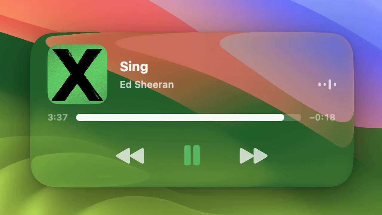 Now Playing widget in the compact style with a small album cover and large transport controls