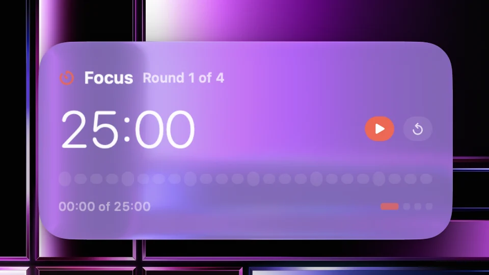 Pomodoro widget showing a 25 minute focus round on a Mac lock screen