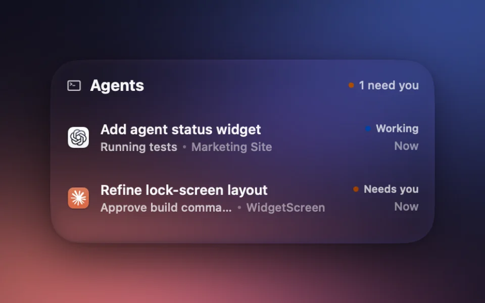 Agent Status widget at Medium size on a Mac lock screen