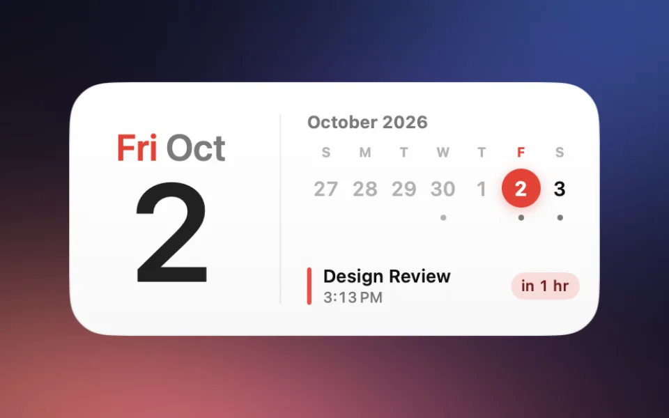 Calendar widget in the Date style at Medium size on a Mac lock screen