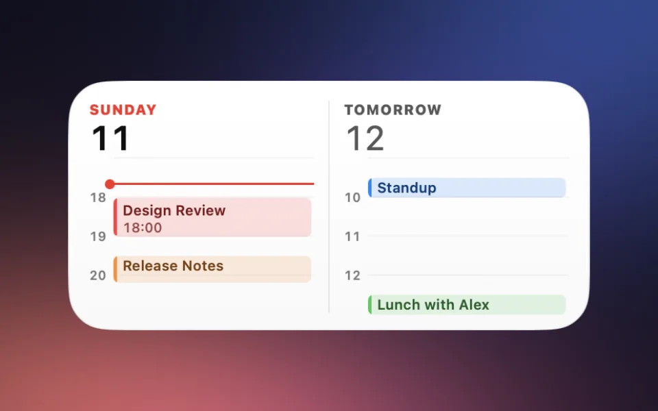 Calendar widget in the Up Next style at Medium size on a Mac lock screen