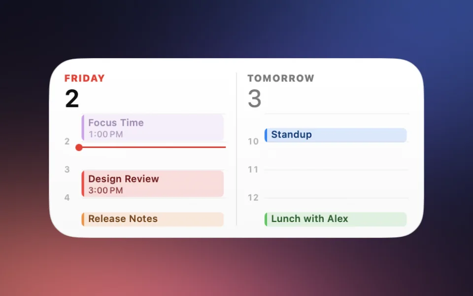 Calendar widget in the Up Next style at Medium size on a Mac lock screen