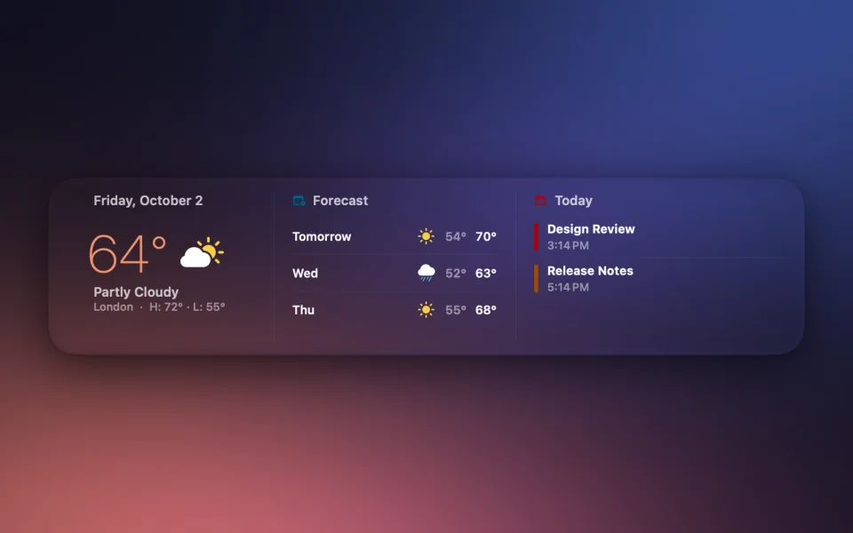 Daily Brief widget at Ultra Wide size on a Mac lock screen