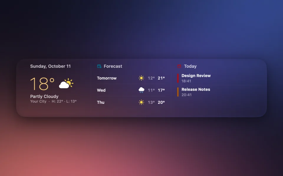 Daily Brief widget at Ultra Wide size on a Mac lock screen