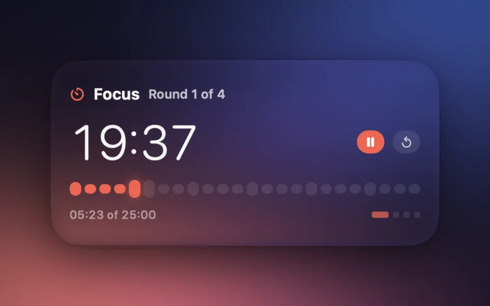 Pomodoro widget at Medium size on a Mac lock screen