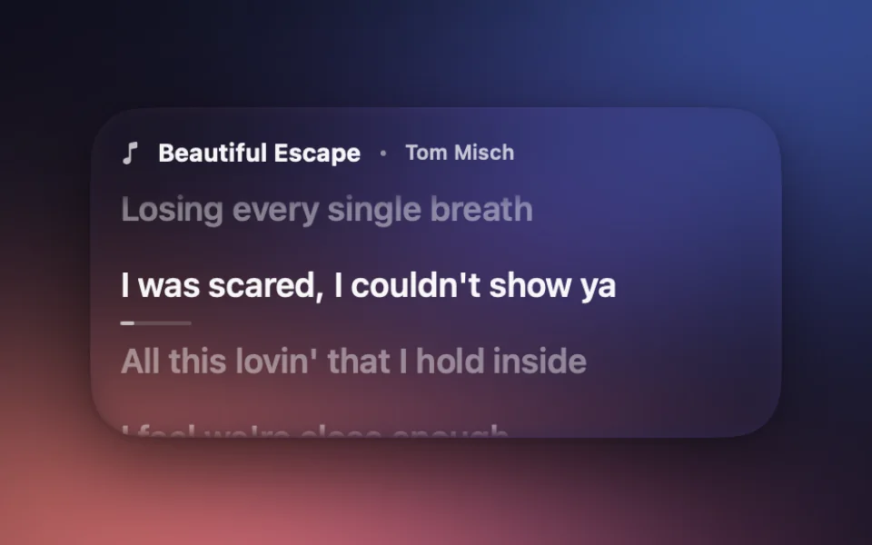 Lyrics widget at Medium size on a Mac lock screen