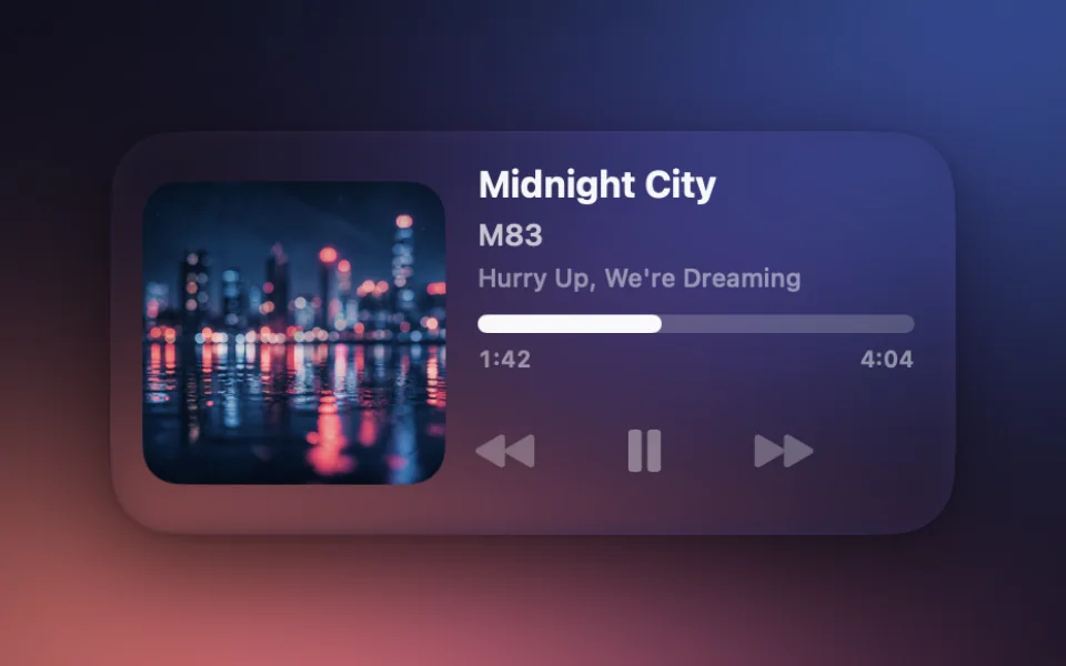 Now Playing widget in the Inset Artwork style at Medium size on a Mac lock screen