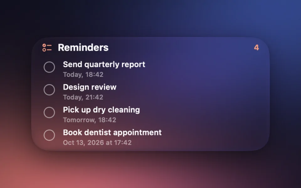 Reminders widget at Medium size on a Mac lock screen