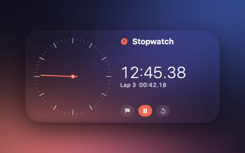 Stopwatch widget at Medium size on a Mac lock screen