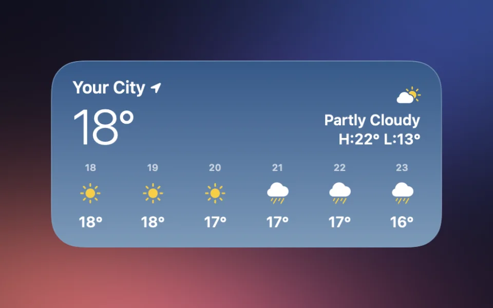 Weather widget in the Sky style at Medium size on a Mac lock screen